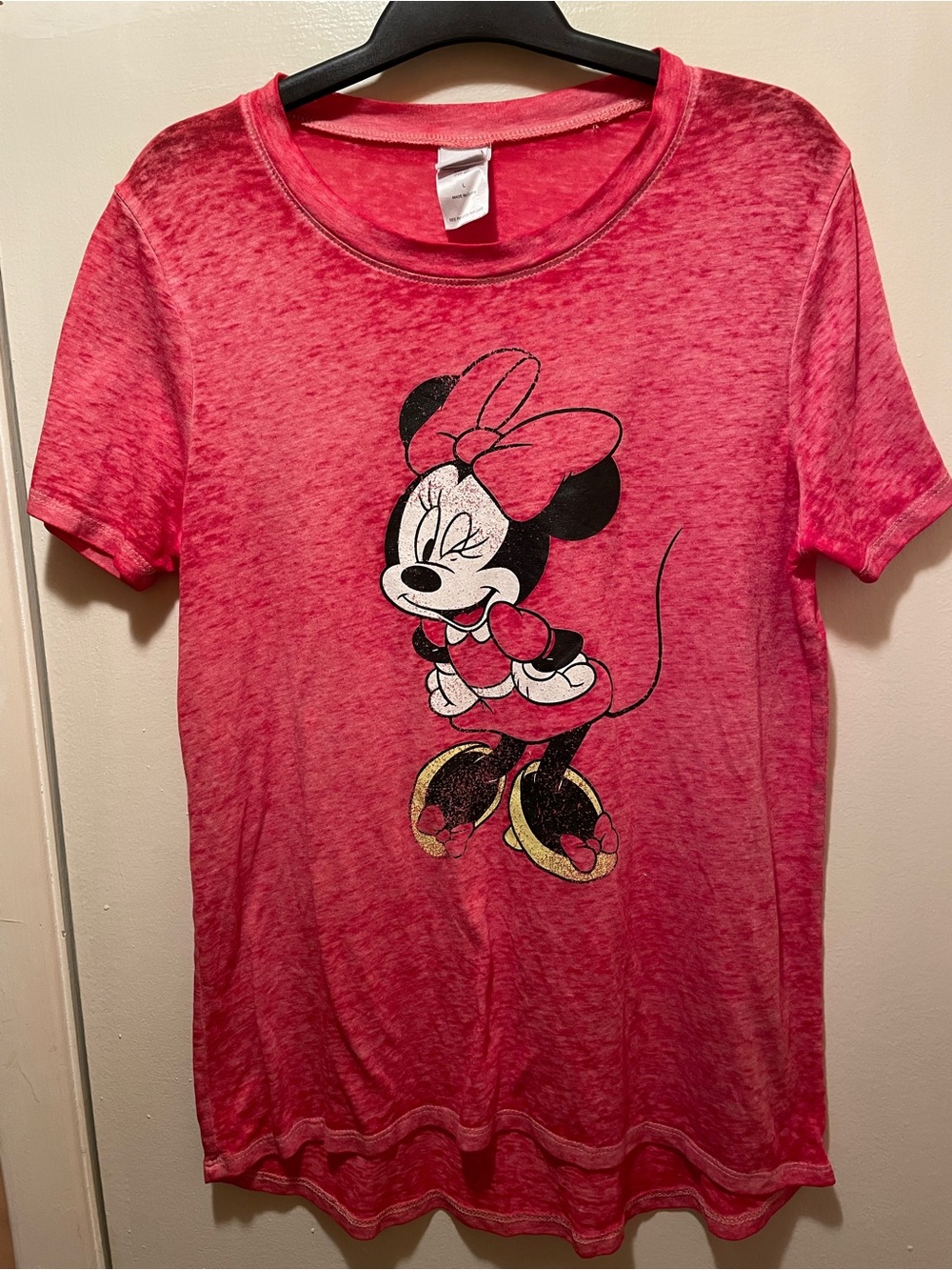 Disney Minnie Mouse Vintage Glitter Graphic T-Shirt Red Pink L
